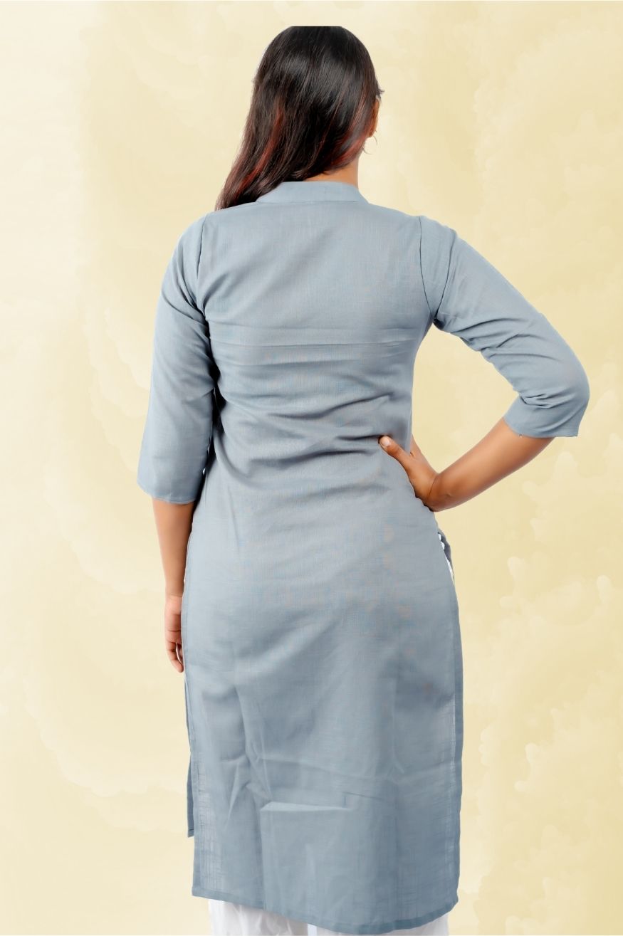 Cotton Kurta with Linen feel - Steel Grey
