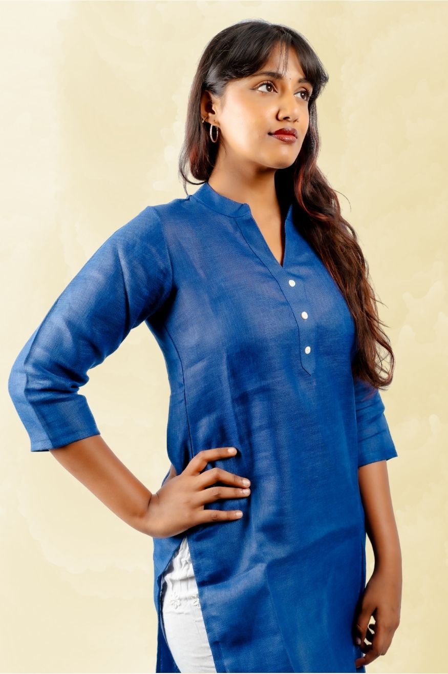 Cotton Kurta with Linen feel - Royal Blue