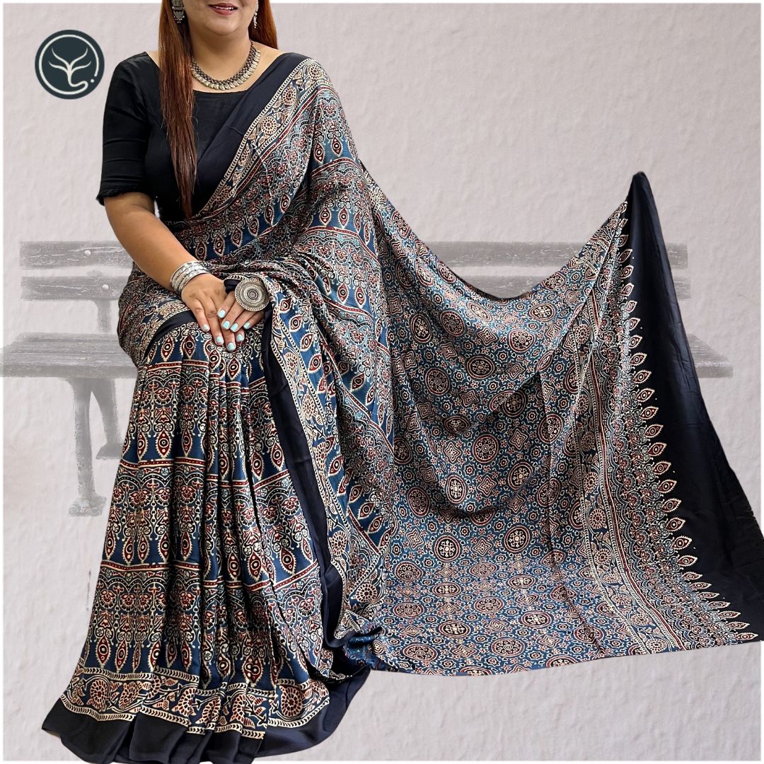 AJRAKH IN MODAL SILK (MD-AJ-SH-12)- BLOCK PRINTED