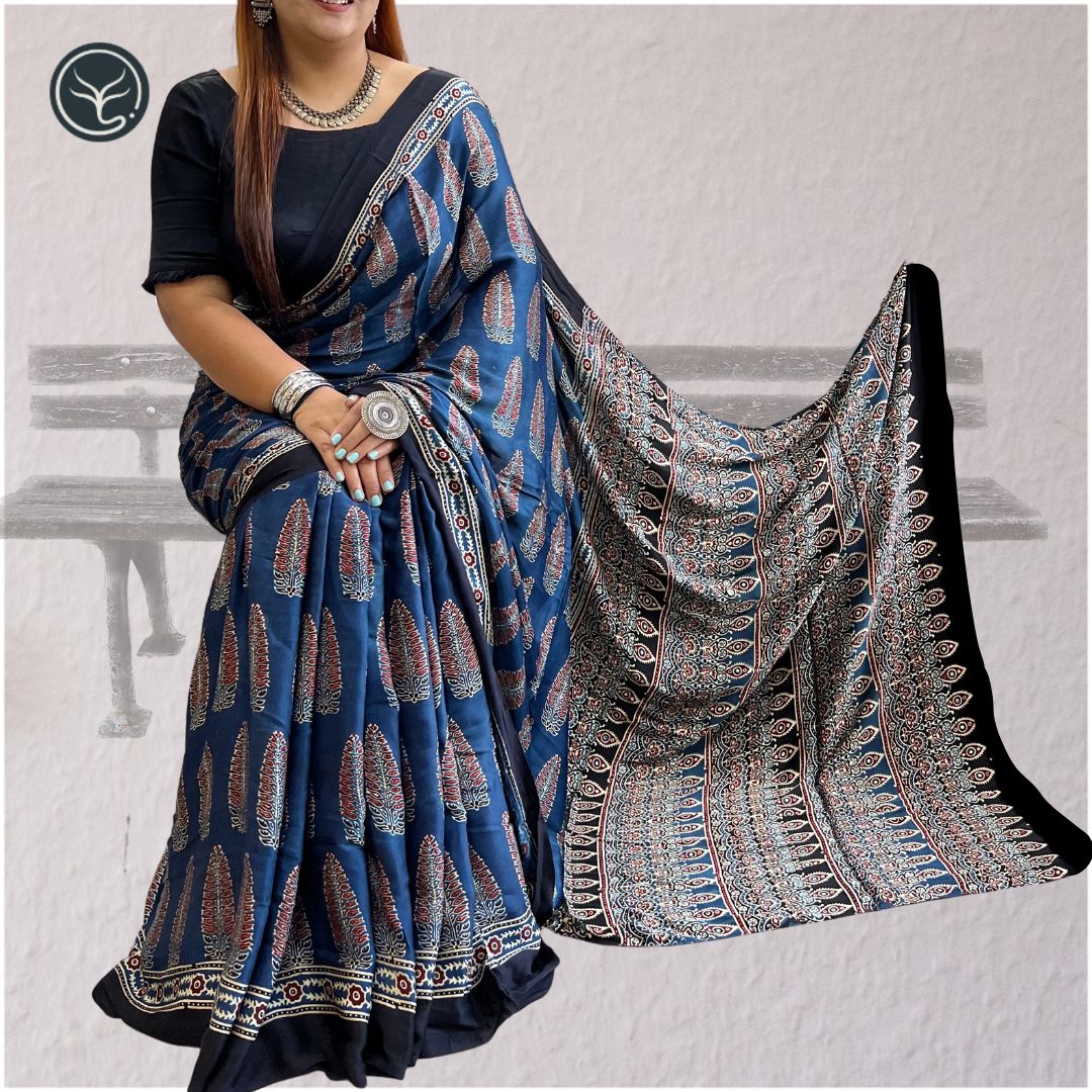 AJRAKH IN MODAL SILK (MD-AJ-SH-14)- BLOCK PRINTED