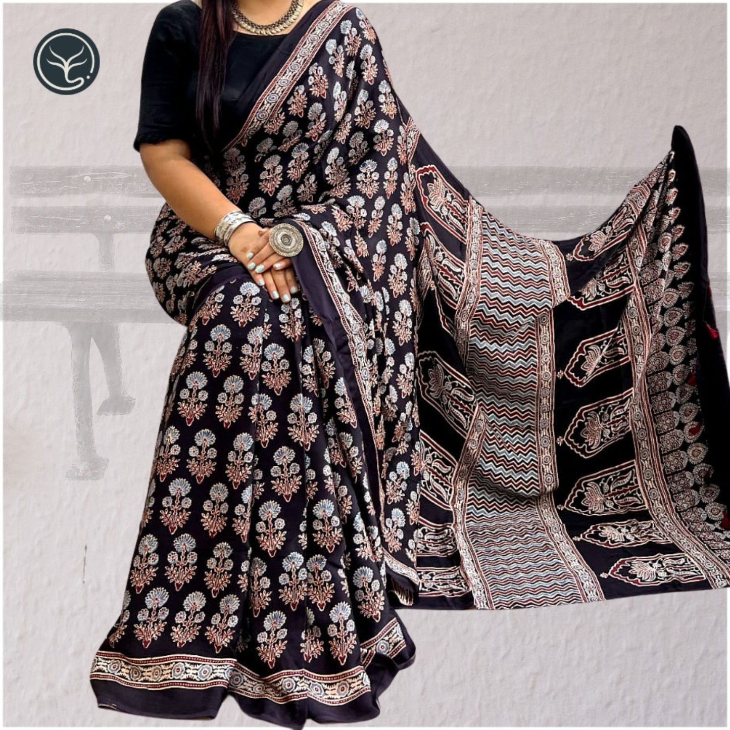 AJRAKH IN MODAL SILK (MD-AJ-SH-06) - BLOCK PRINTED