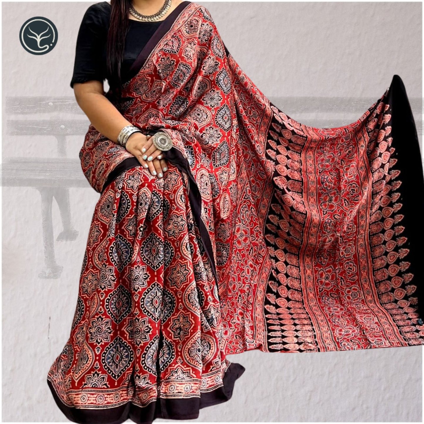 AJRAKH IN MODAL SILK (MD-AJ-SH-07) - BLOCK PRINTED