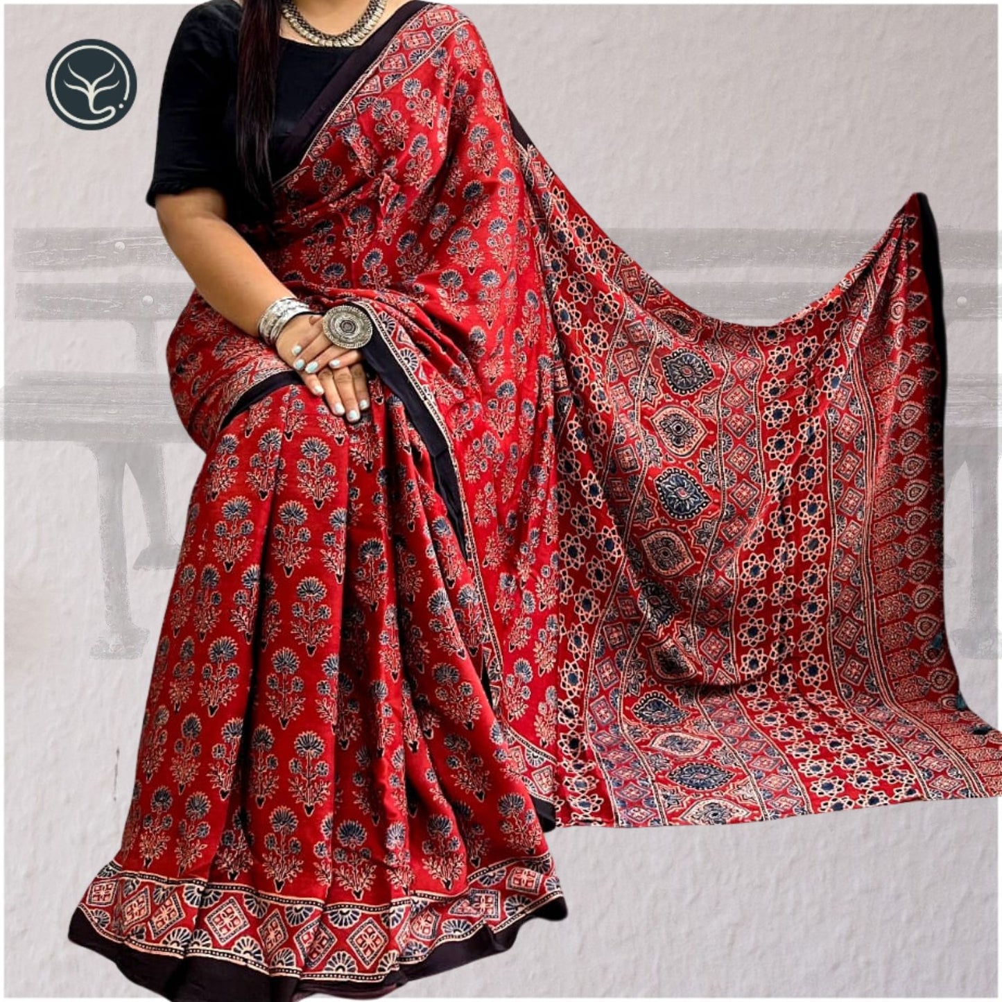 AJRAKH IN MODAL SILK (MD-AJ-SH-09)- BLOCK PRINTED