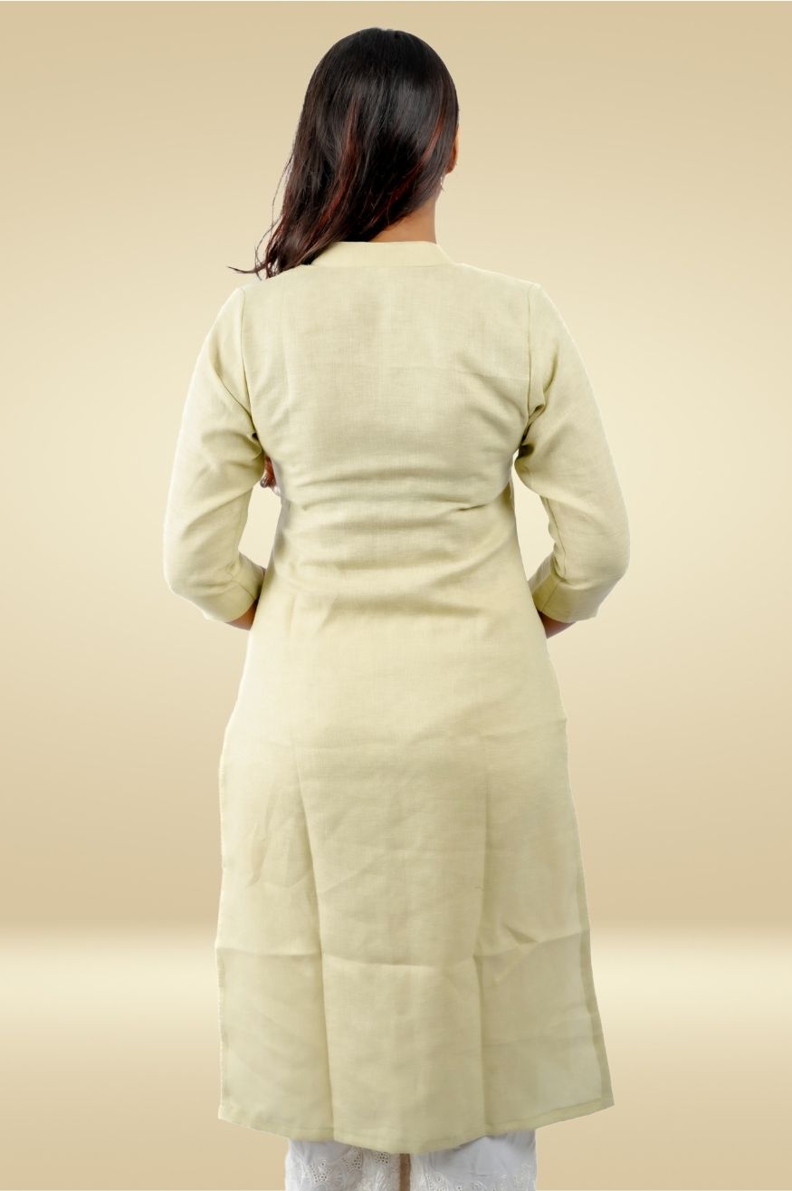 Cotton Kurta with Linen feel - Pastel Yellow