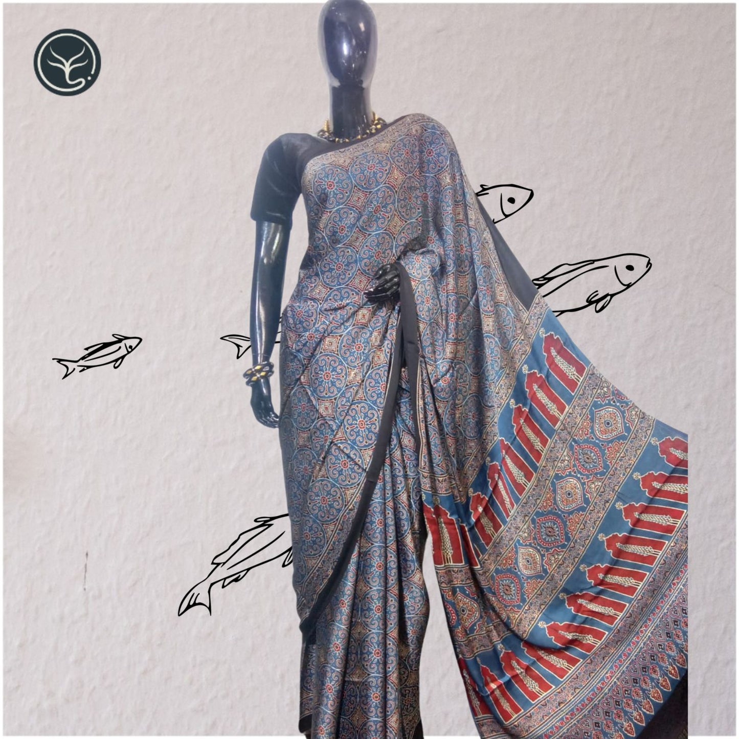 AJRAKH IN MODAL SILK - BLOCK PRINTED (AD-29)