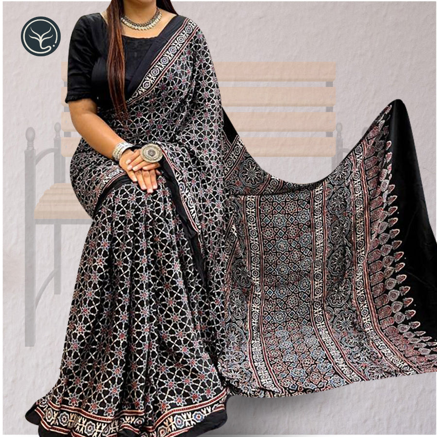 AJRAKH IN MODAL SILK (MD-AJ-KD-47) - BLOCK PRINTED