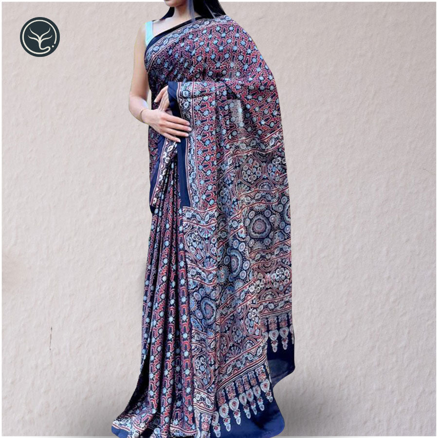 AJRAKH IN MODAL SILK (MD-AJ-ALF-14) - BLOCK PRINTED