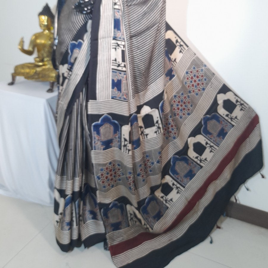 AJRAKH IN MODAL SILK - BLOCK PRINTED