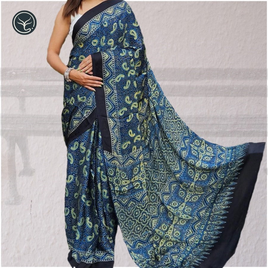 DESIGNER AJRAKH IN MODAL SILK (MD-AJ-ALF-48) - BLOCK PRINTED