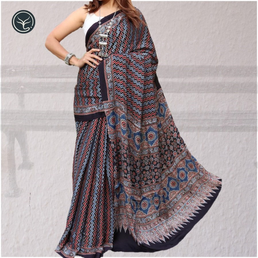 DESIGNER AJRAKH IN MODAL SILK (MD-AJ-ALF-49) - BLOCK PRINTED