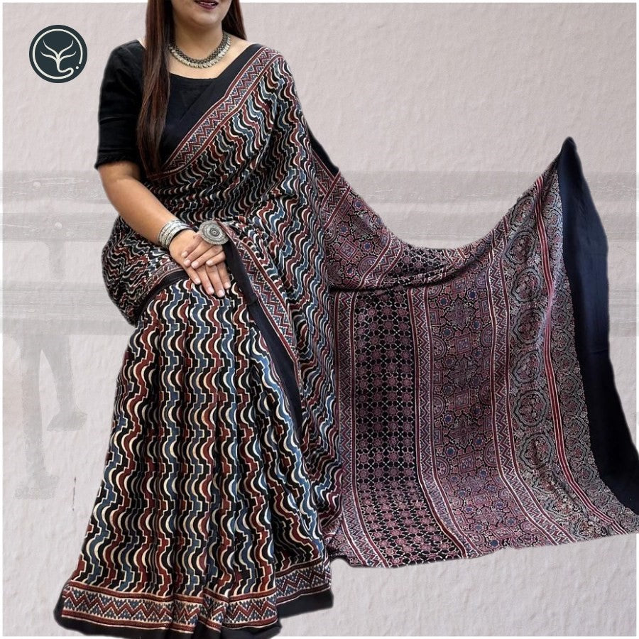 DESIGNER AJRAKH IN MODAL SILK (MD-AJ-ALF-51) - BLOCK PRINTED