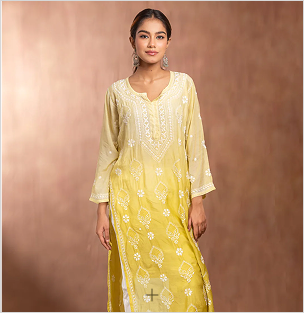 Embroidered Chikankari - Yellow