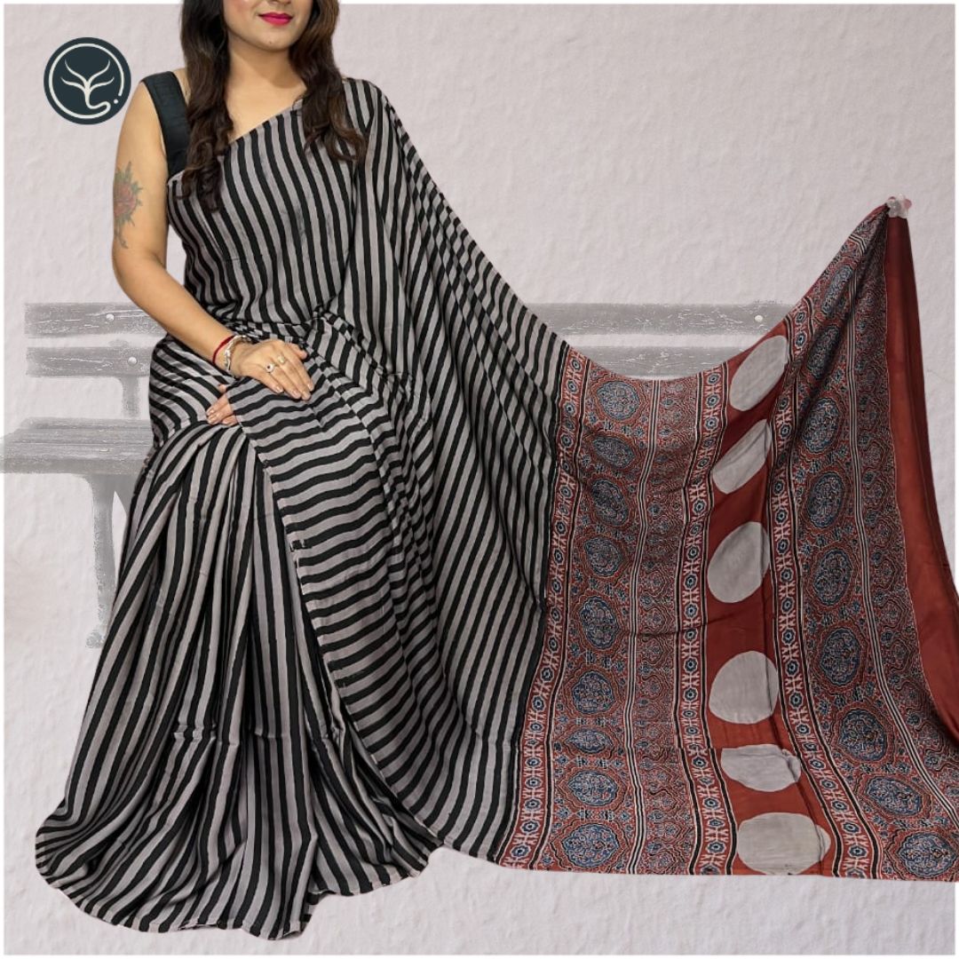 AJRAKH IN MODAL SILK (MD-AJ-KD-103) - BLOCK PRINTED