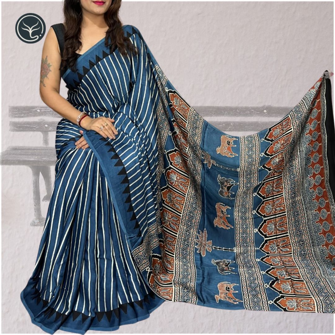 AJRAKH IN MODAL SILK (MD-AJ-KD-105) - BLOCK PRINTED