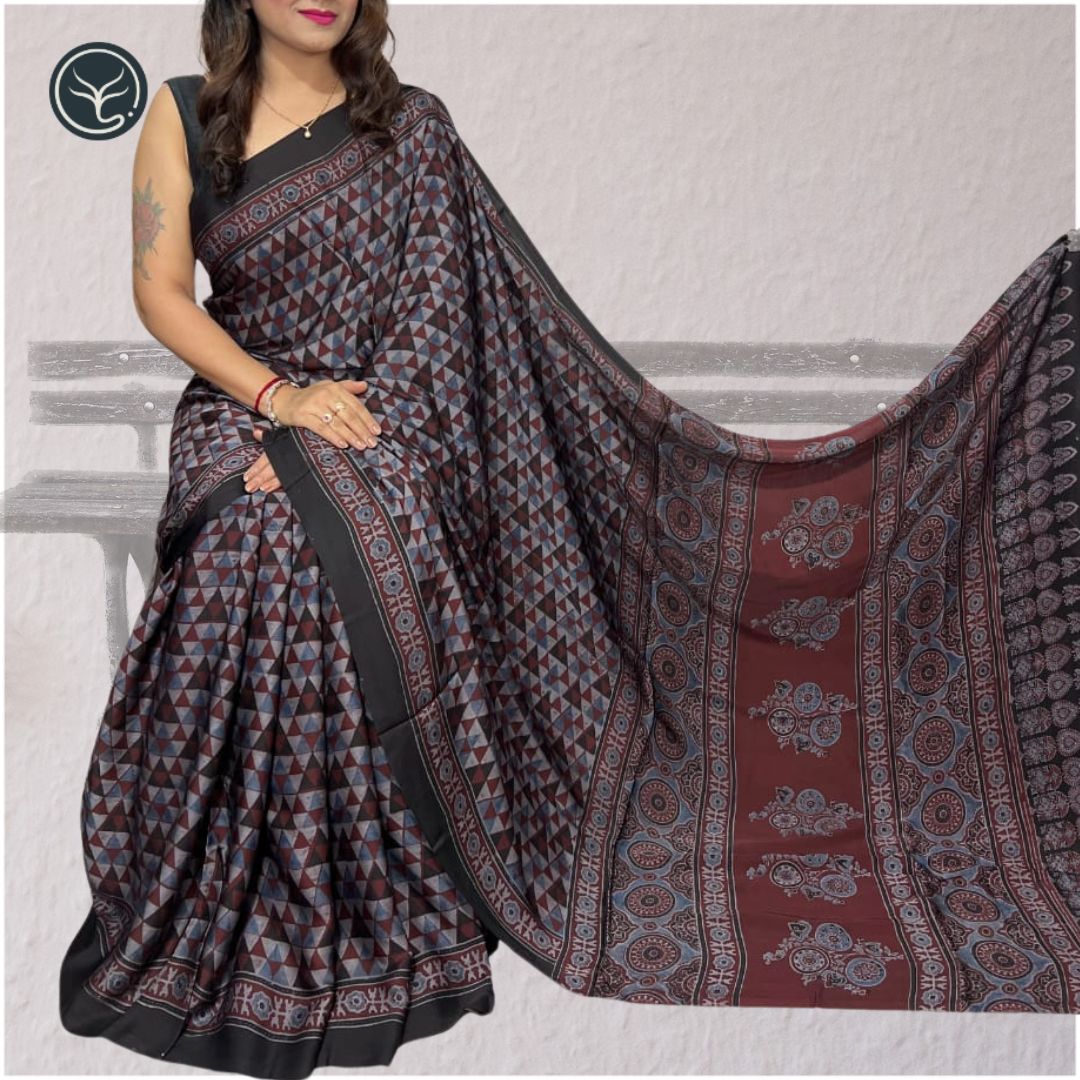 AJRAKH IN MODAL SILK (MD-AJ-KD-108) - BLOCK PRINTED