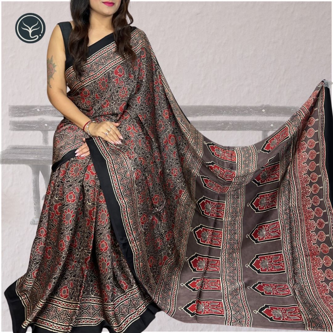 AJRAKH IN MODAL SILK (MD-AJ-KD-111) - BLOCK PRINTED