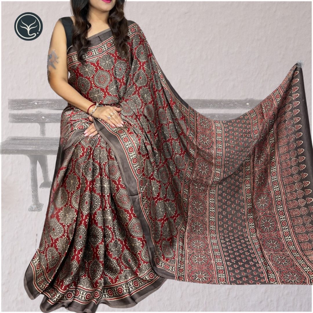 AJRAKH IN MODAL SILK (MD-AJ-KD-117) - BLOCK PRINTED