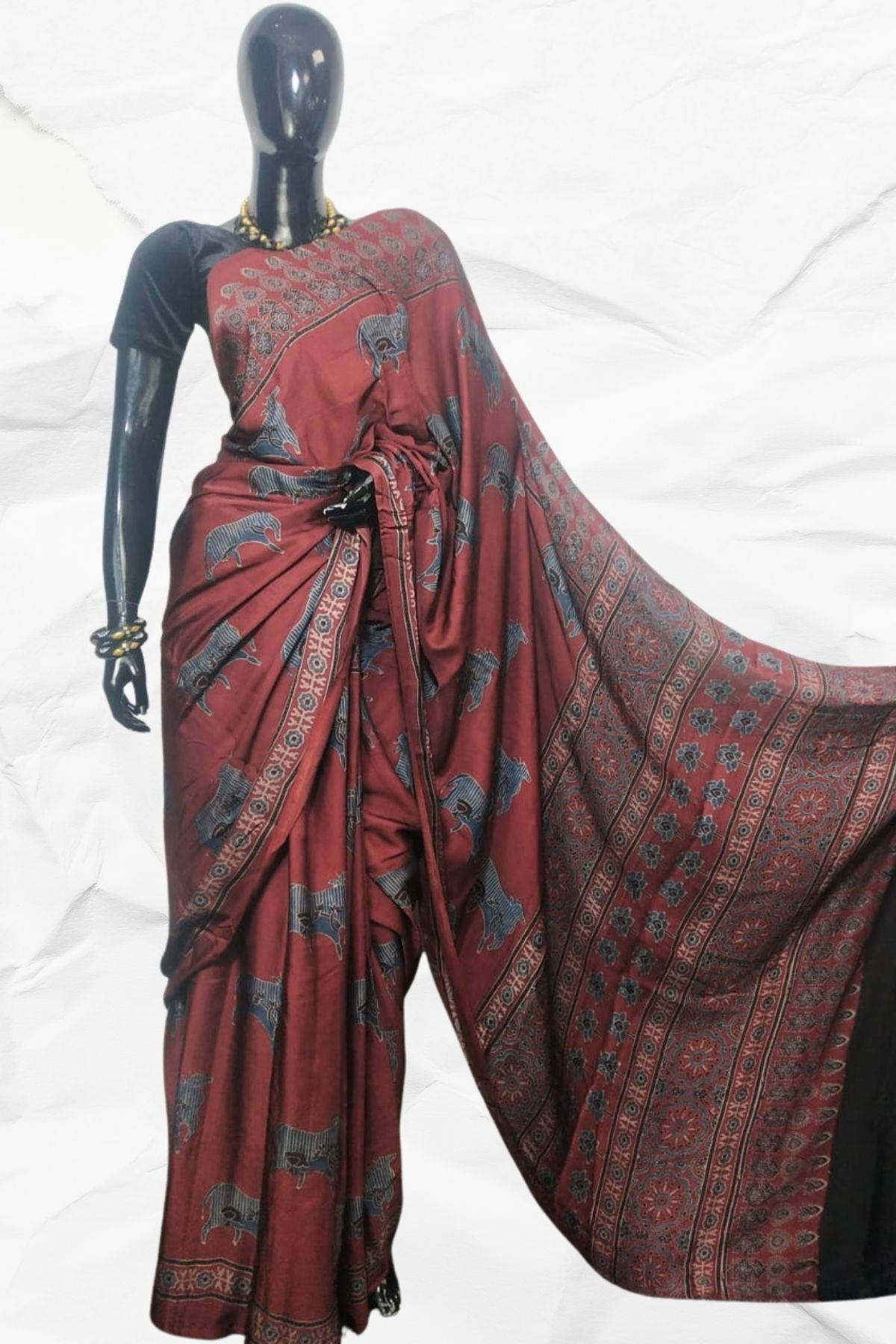AJRAKH IN MODAL SILK (MD-AJ-KD-122) - BLOCK PRINTED