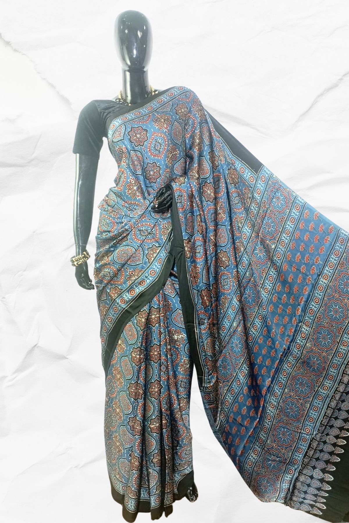 AJRAKH IN MODAL SILK (MD-AJ-KD-37) - BLOCK PRINTED