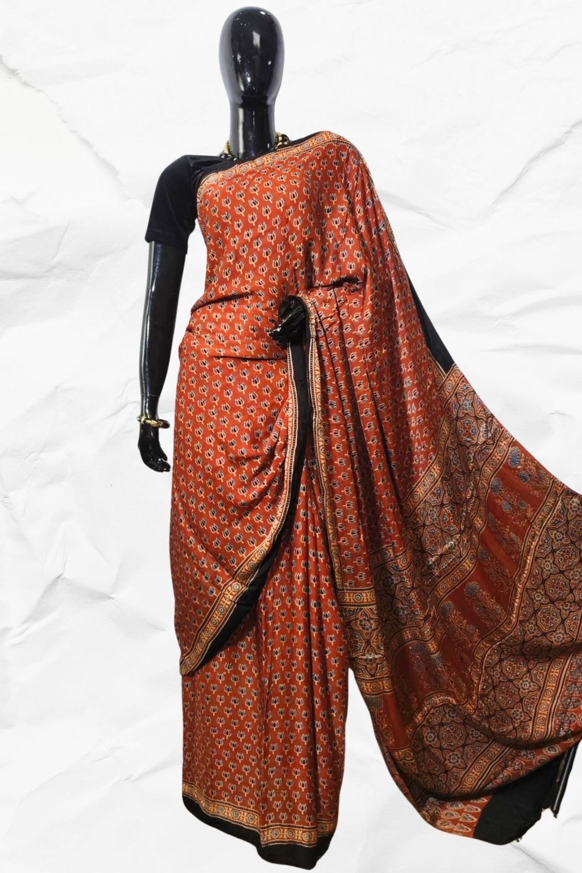 AJRAKH IN MODAL SILK (MD-AJ-SH-18)- BLOCK PRINTED