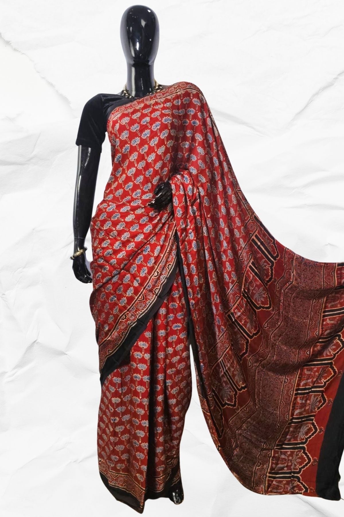 AJRAKH IN MODAL SILK (MD-AJ-SH-21)- BLOCK PRINTED