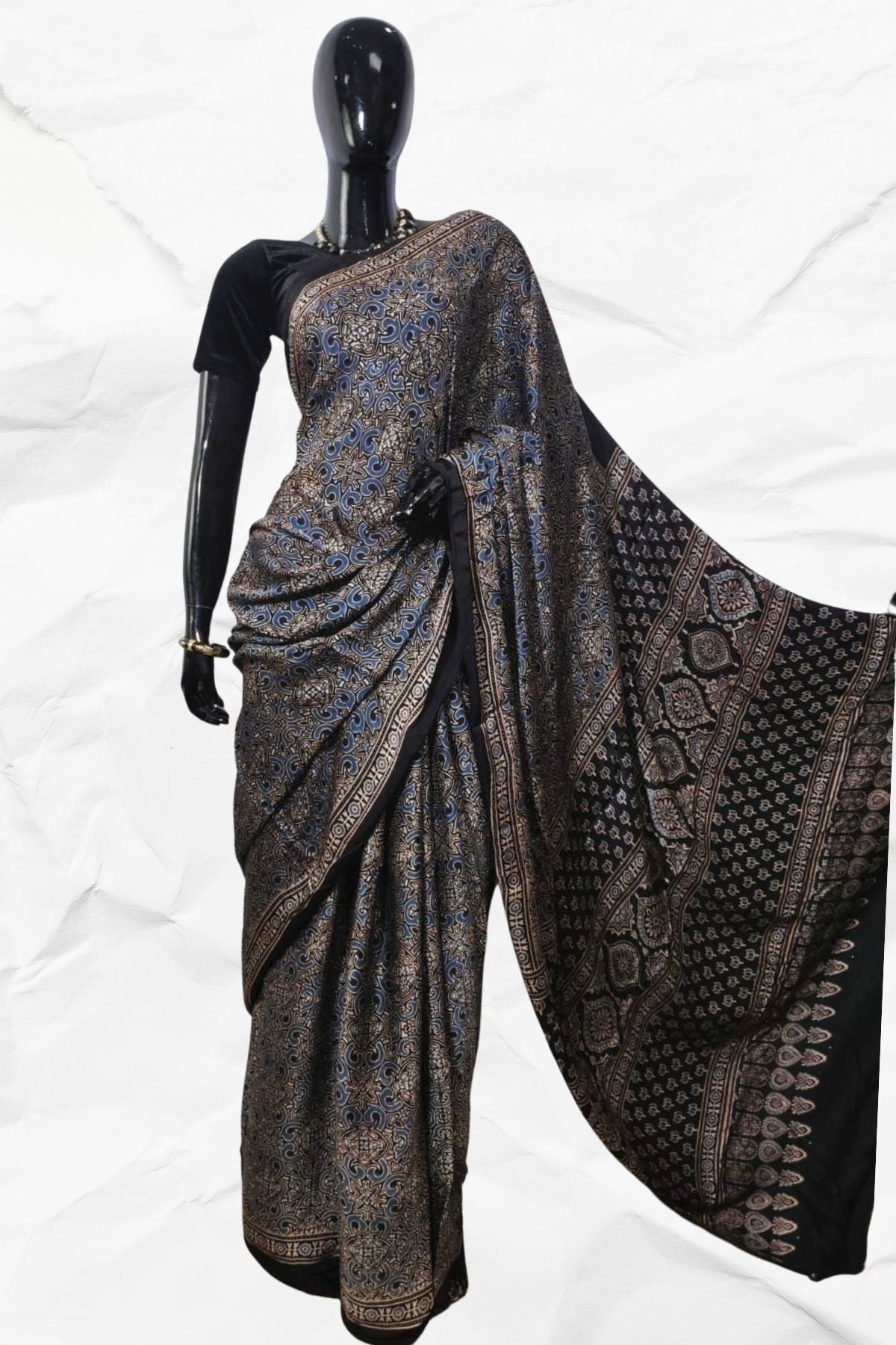 AJRAKH IN MODAL SILK (MD-AJ-SH-24)- BLOCK PRINTED