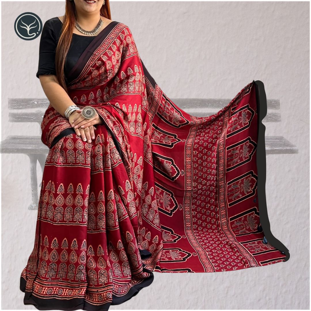 AJRAKH IN MODAL SILK (MD-AJ-SH-26)- BLOCK PRINTED