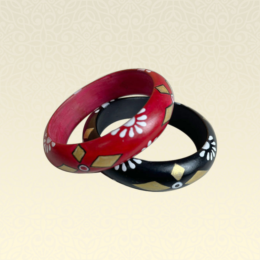 TERRACOTTA BANGLE SET (SET OF 2 -FLAME RED AND STALLION BLACK)