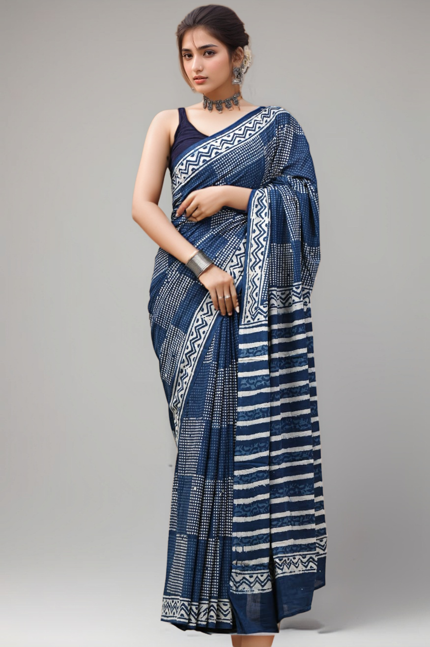 DABU PRINT INDIGO COTTON SAREE