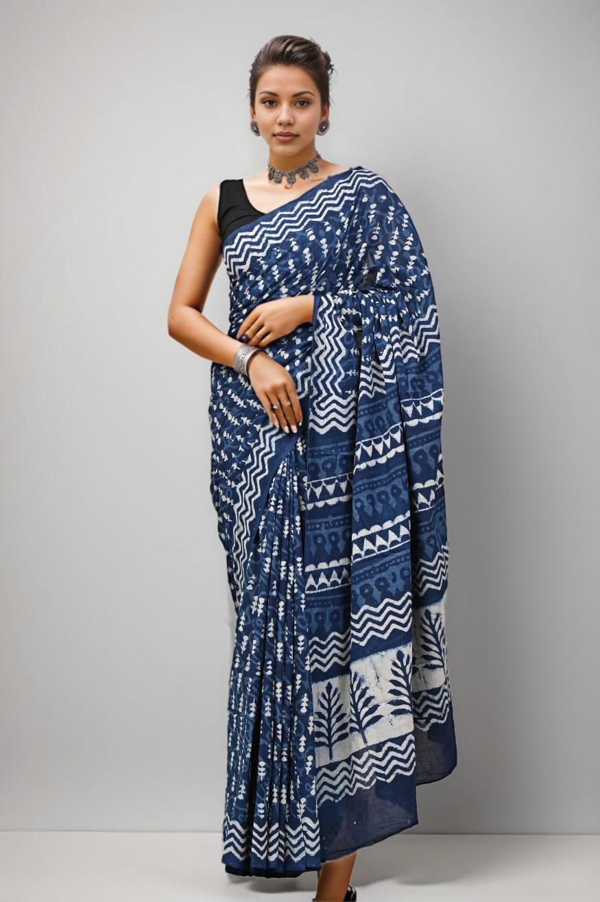 DABU PRINT INDIGO COTTON SAREE