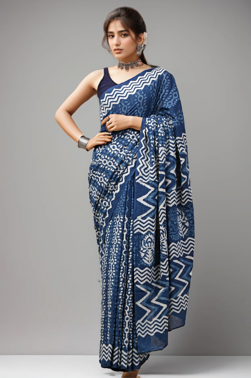 DABU PRINT INDIGO COTTON SAREE