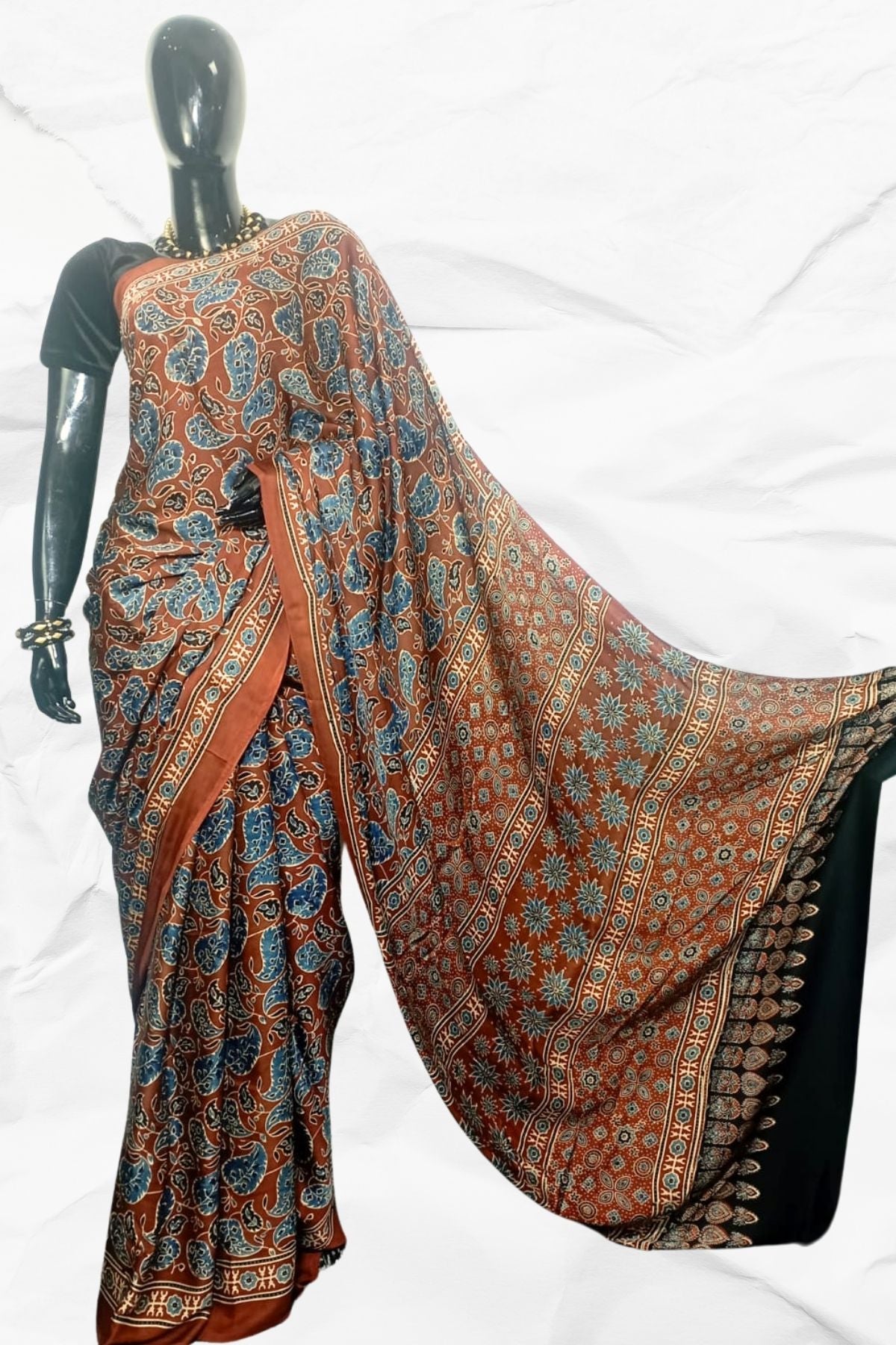 AJRAKH IN MODAL SILK (MD-AJ-KD-57M) - BLOCK PRINTED