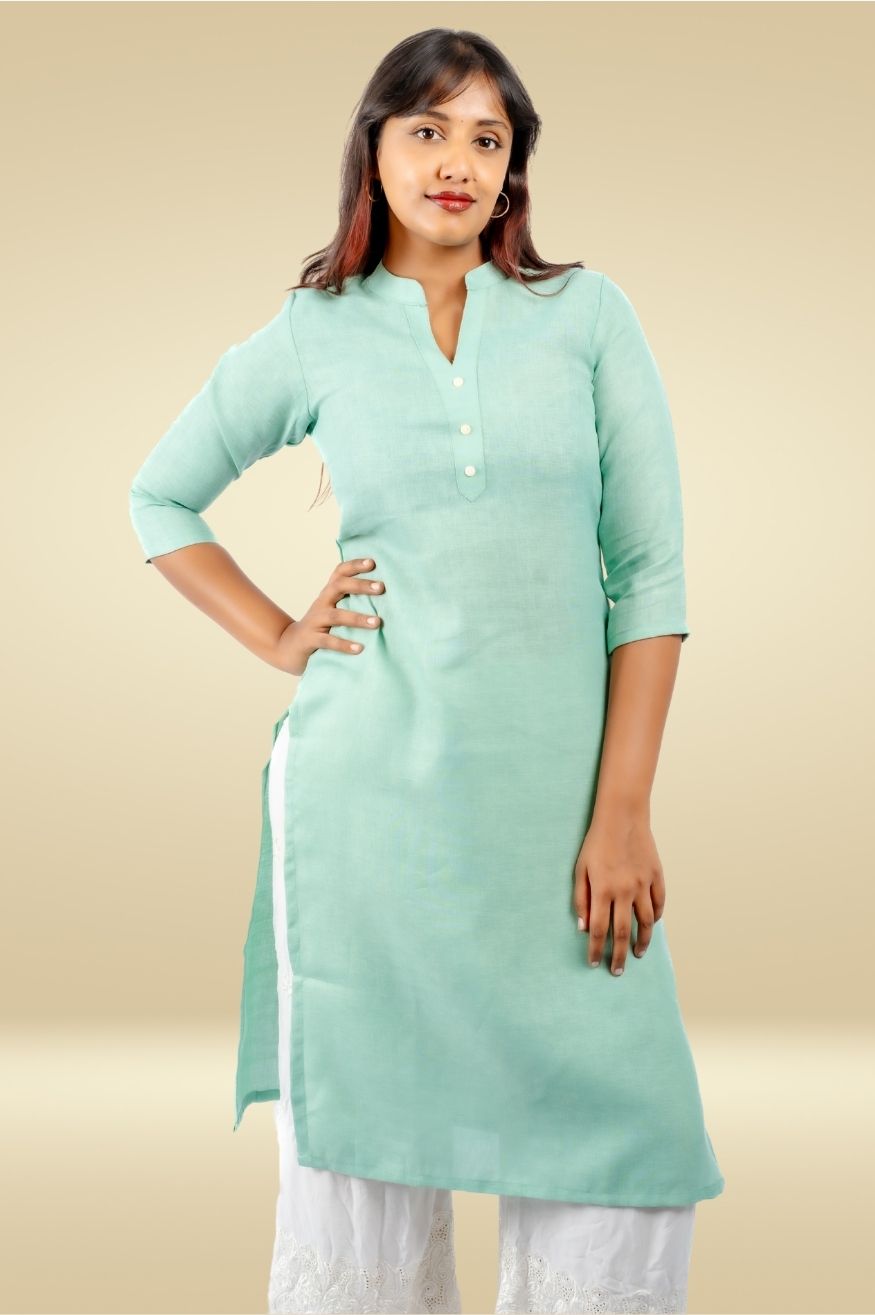 Cotton Kurta with Linen feel - Mint Green