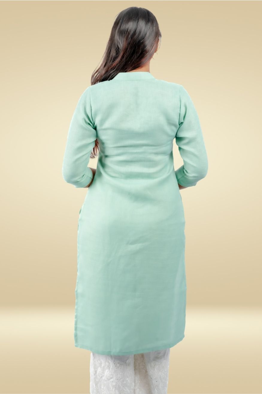 Cotton Kurta with Linen feel - Mint Green