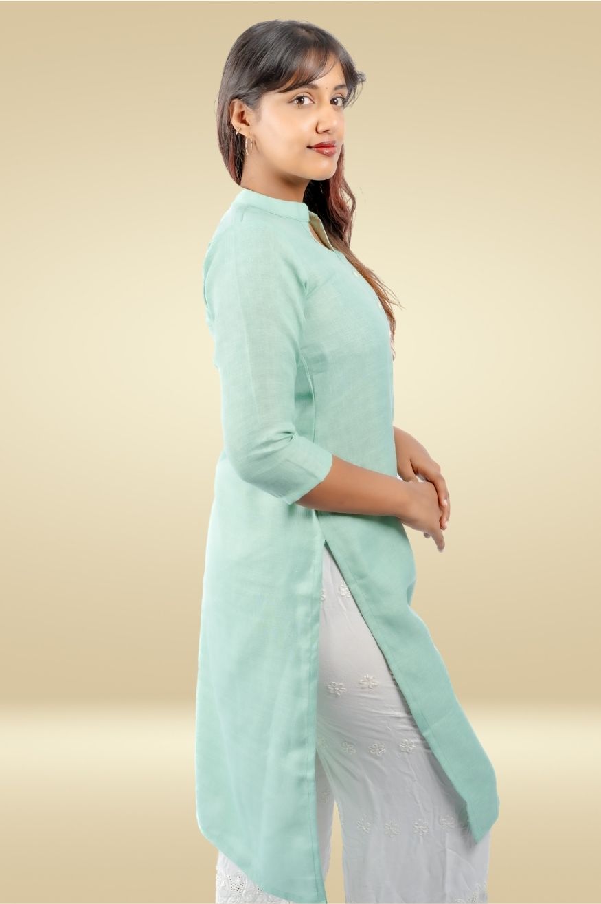 Cotton Kurta with Linen feel - Mint Green