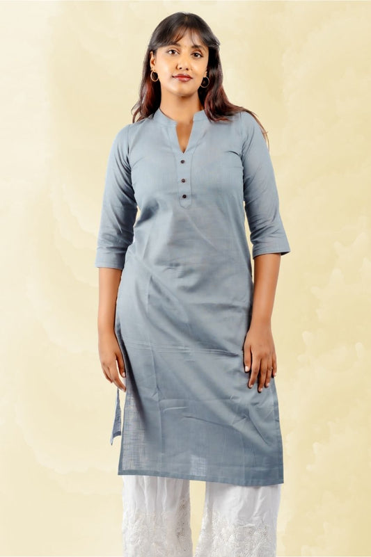 Cotton Kurta with Linen feel - Steel Grey