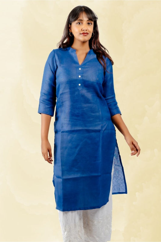 Cotton Kurta with Linen feel - Royal Blue
