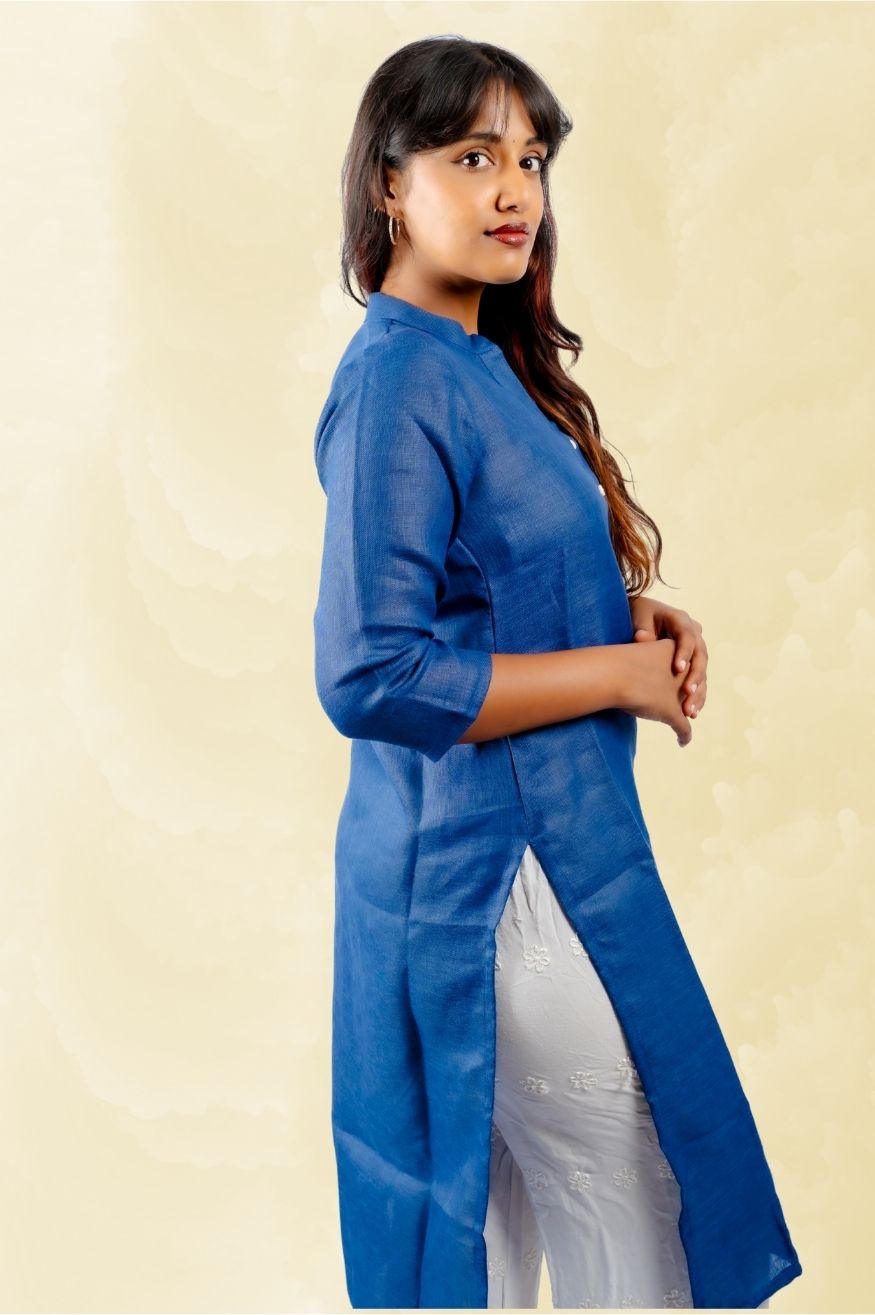 Cotton Kurta with Linen feel - Royal Blue
