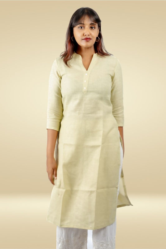 Cotton Kurta with Linen feel - Pastel Yellow