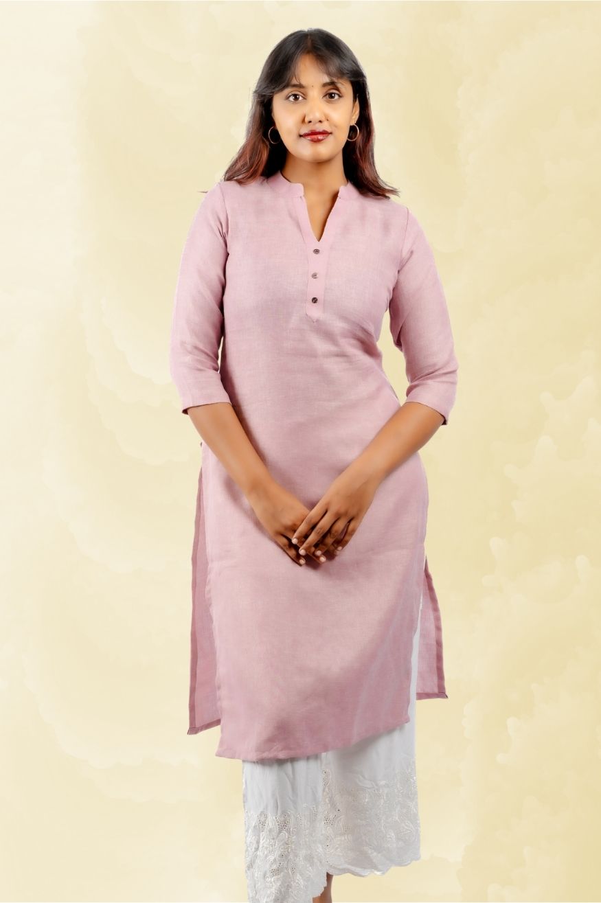 Cotton Kurta with Linen feel - Mauve Pink