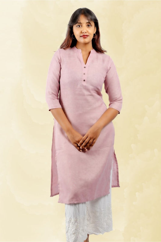Cotton Kurta with Linen feel - Mauve Pink