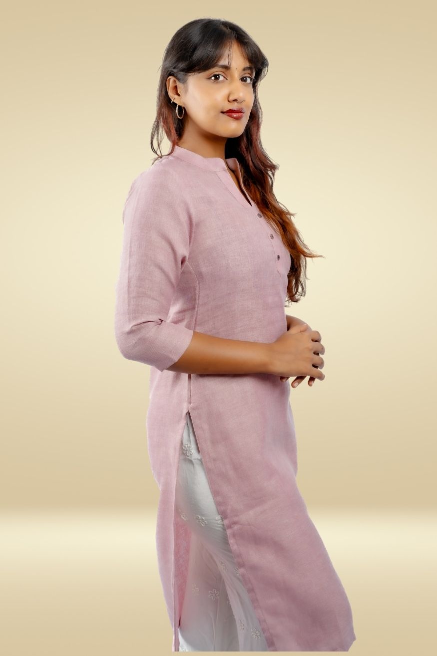 Cotton Kurta with Linen feel - Mauve Pink