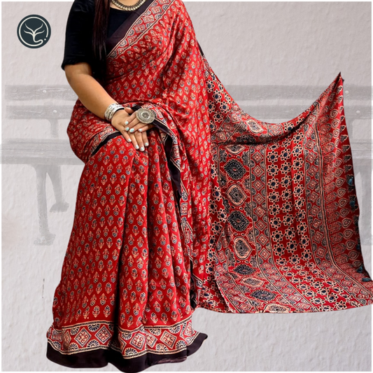 AJRAKH IN MODAL SILK (MD-AJ-SH-01) - BLOCK PRINTED