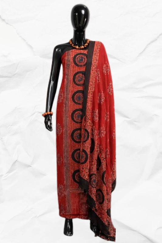 2 Piece Suit Material with Ajrakh Print on Modal silk (02)