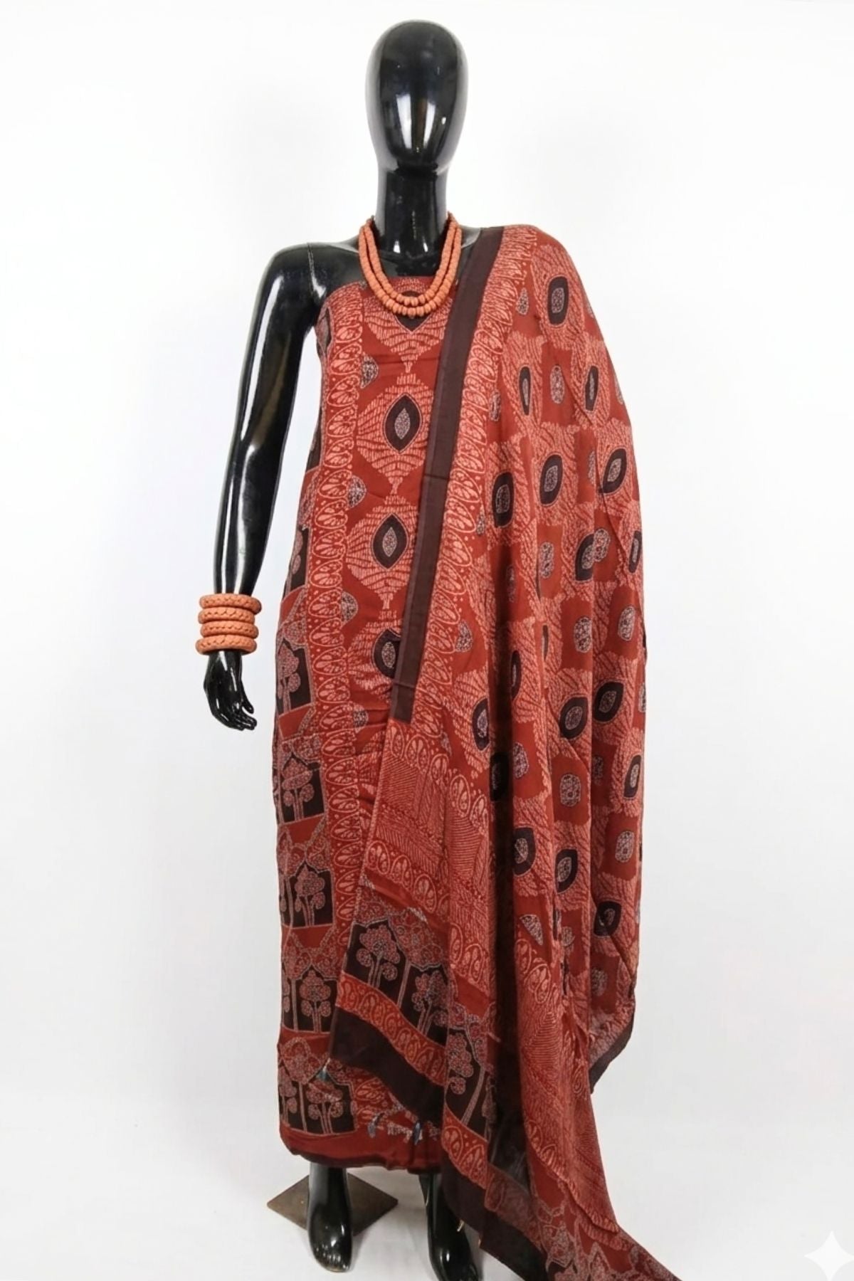 2 Piece Suit Material with Ajrakh Print on Modal silk (06)