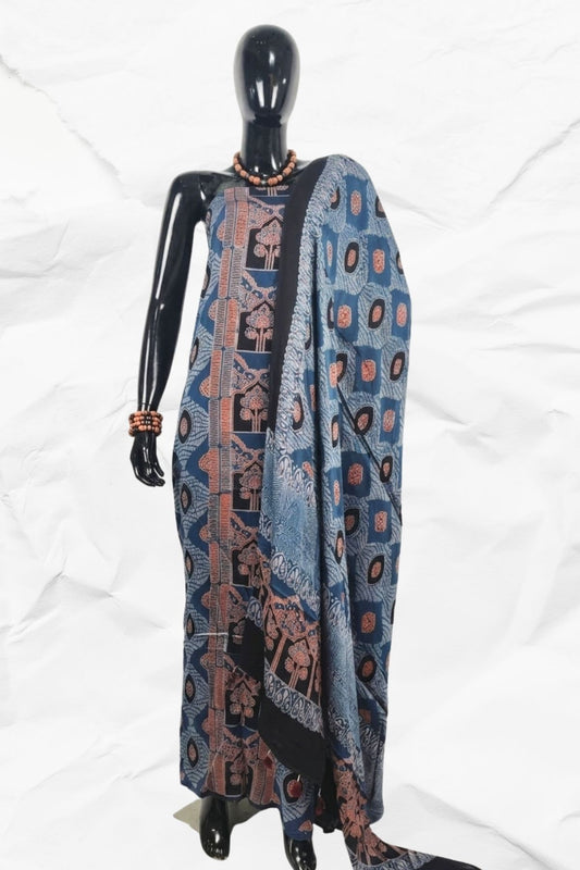 2 Piece Suit Material with Ajrakh Print on Modal silk (07)