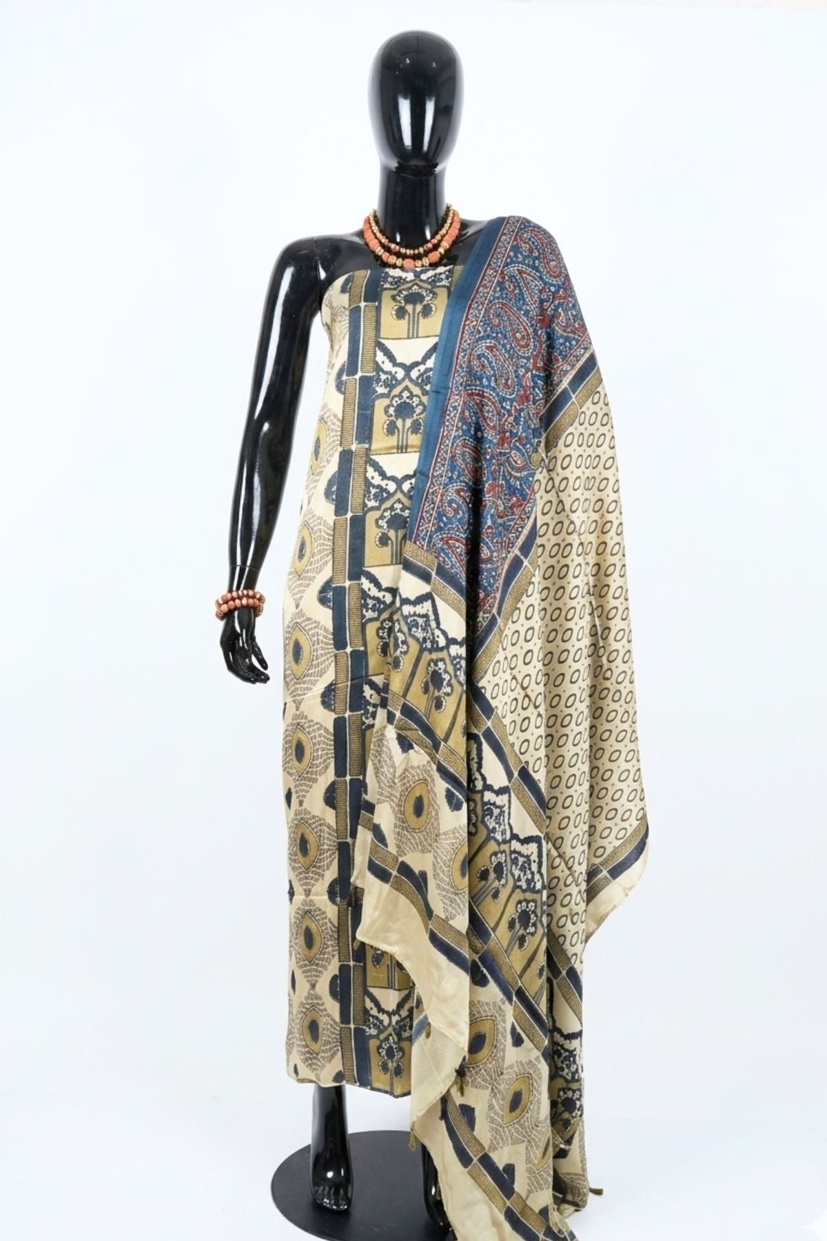 2 Piece Suit Material with Ajrakh Print on Modal silk (08)