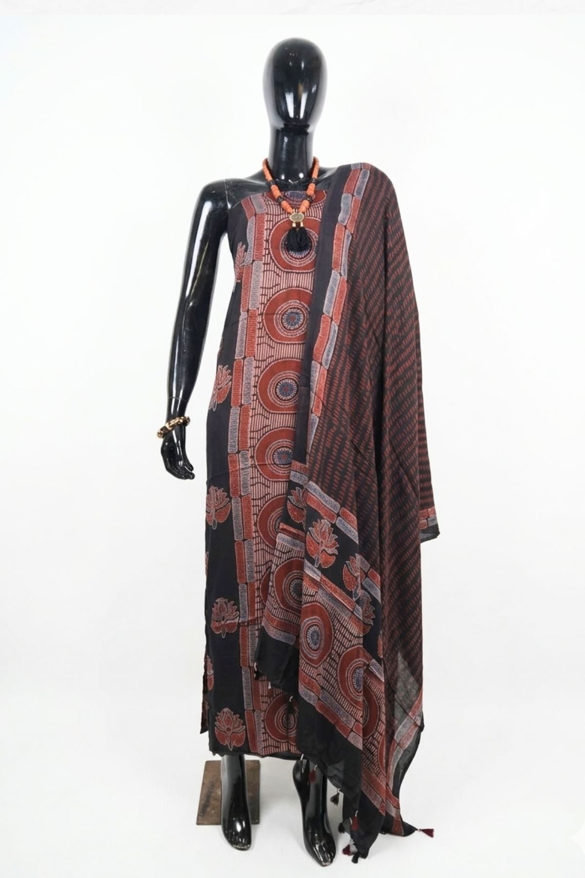 2 Piece Suit Material with Ajrakh Print on Modal silk (09)