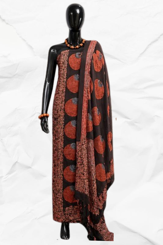 2 Piece Suit Material with Ajrakh Print on Modal silk (03)
