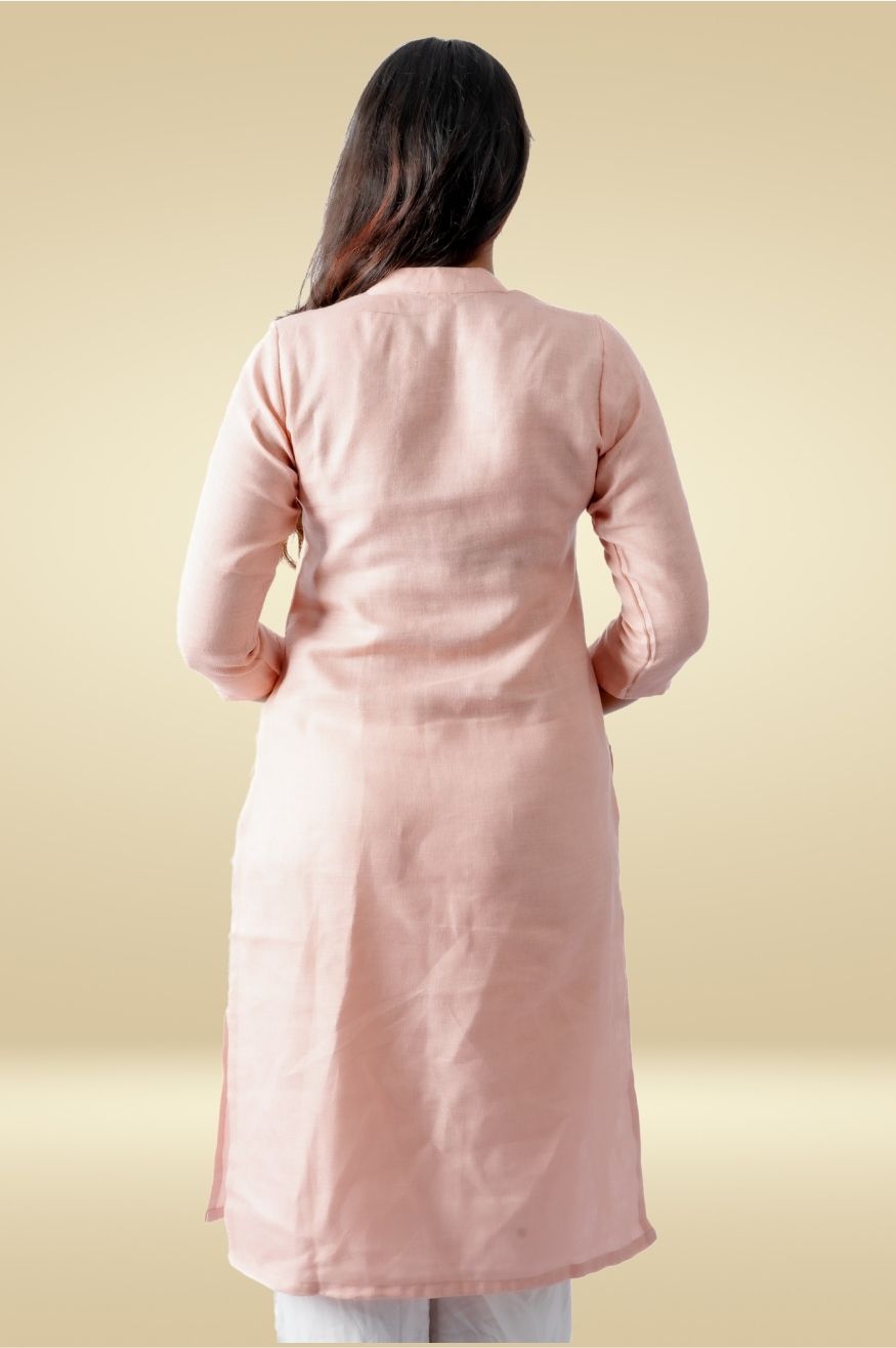 Cotton Kurta with Linen feel - Peach Pink